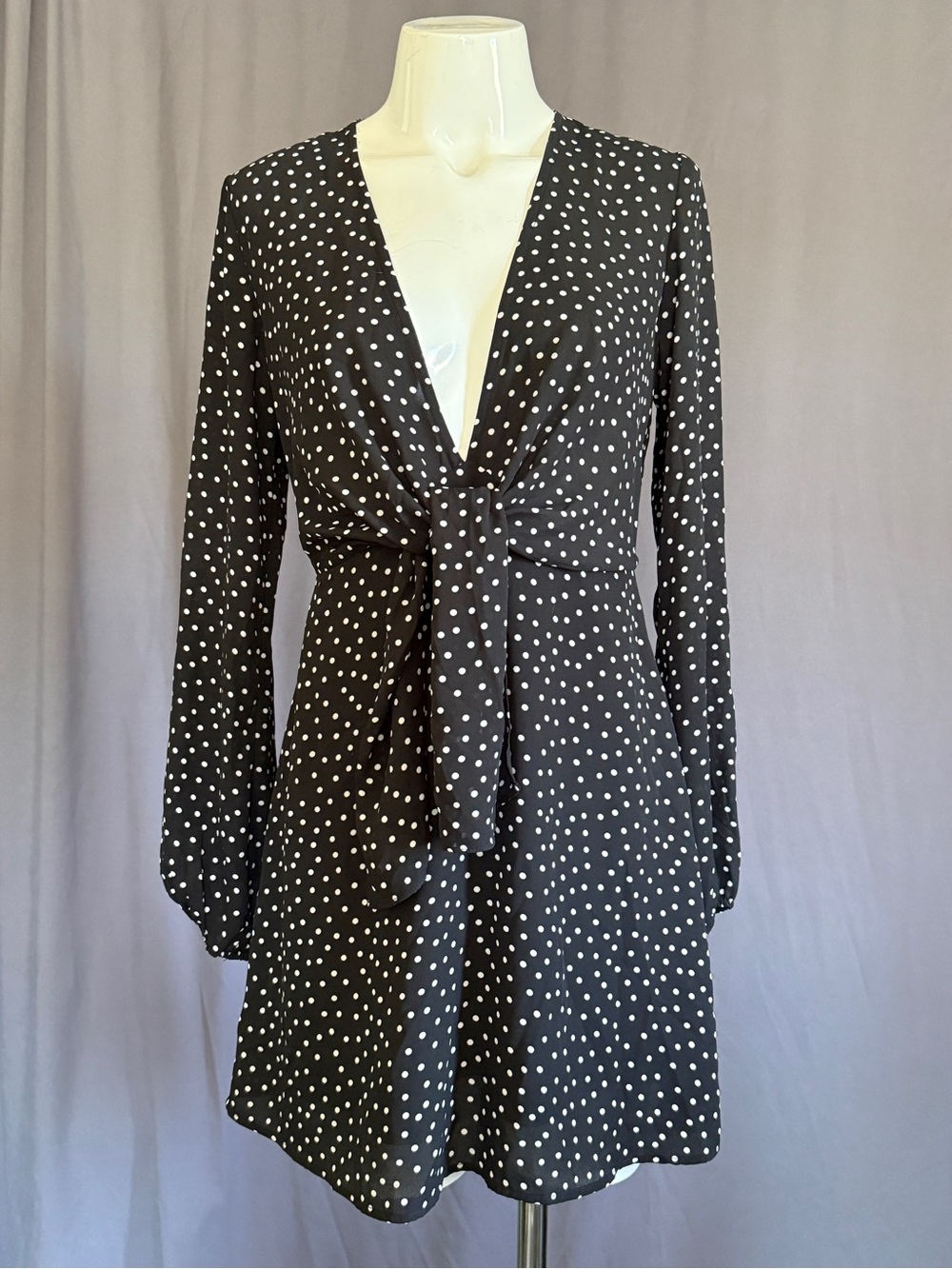 Forever 21 Black and White Polka Dot Tie-Front Dress
